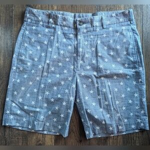 Charleston Khakis Mens Shorts Sz 38 Light Blue w/ White Stars Classic Patriotic